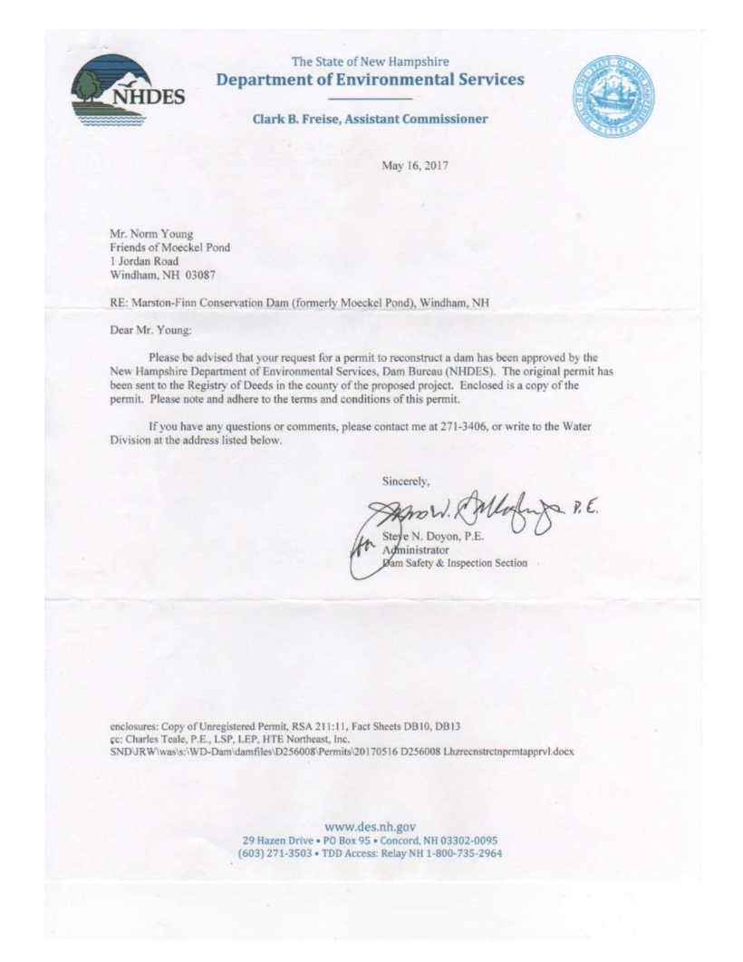 Dam Permit letter